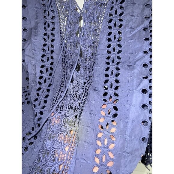 BARDOT Cotton Eyelet Embroidered Open Back Front Tie Long Sleeve Blouse - Picture 7 of 13